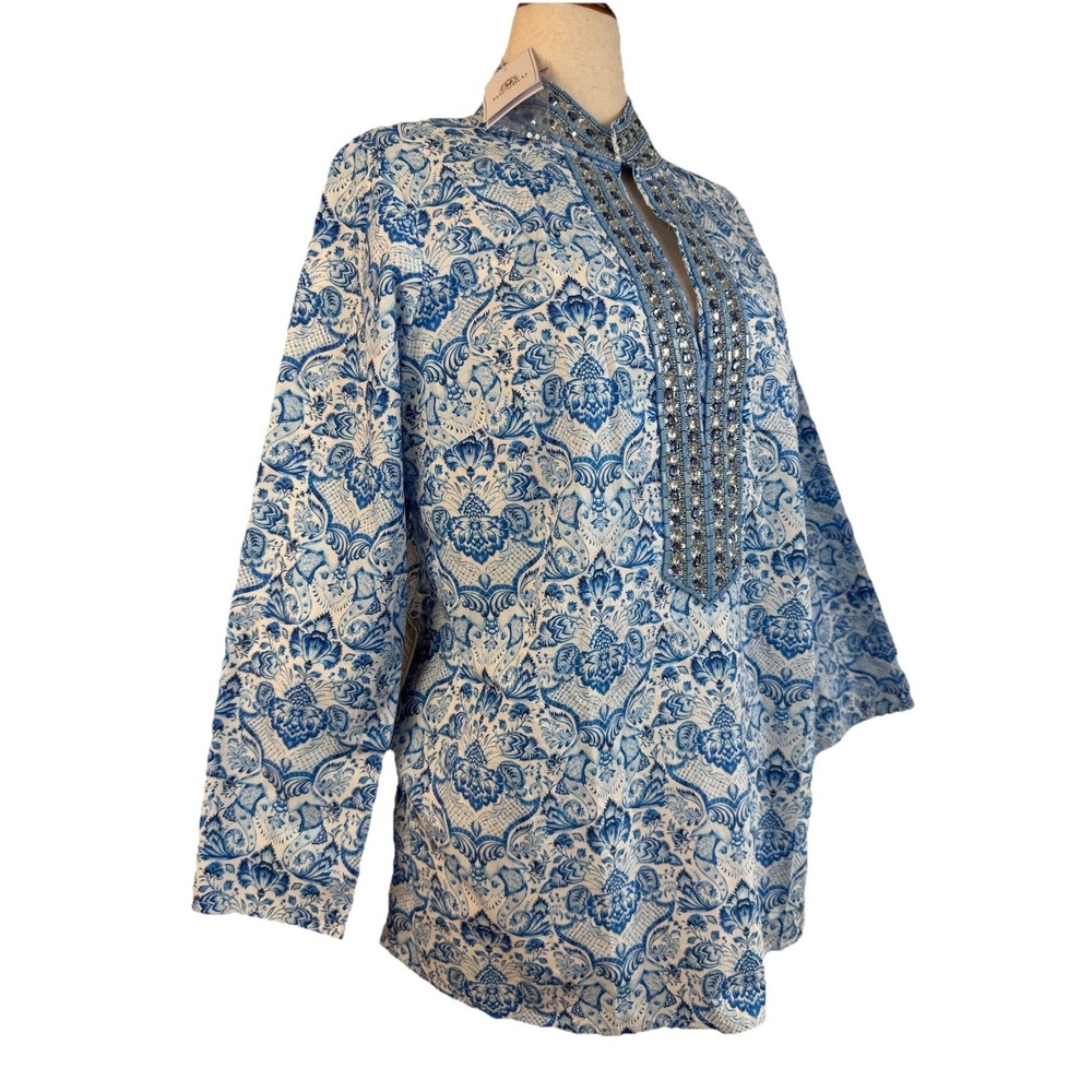 NicoBlu Shalimar Tunic Women's XL Sapphire Crystal Embellishment Blue NWT $255